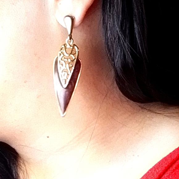 🩷VINTAGE 90's GOLD AND BROWN EARRINGS - Picture 4 of 4